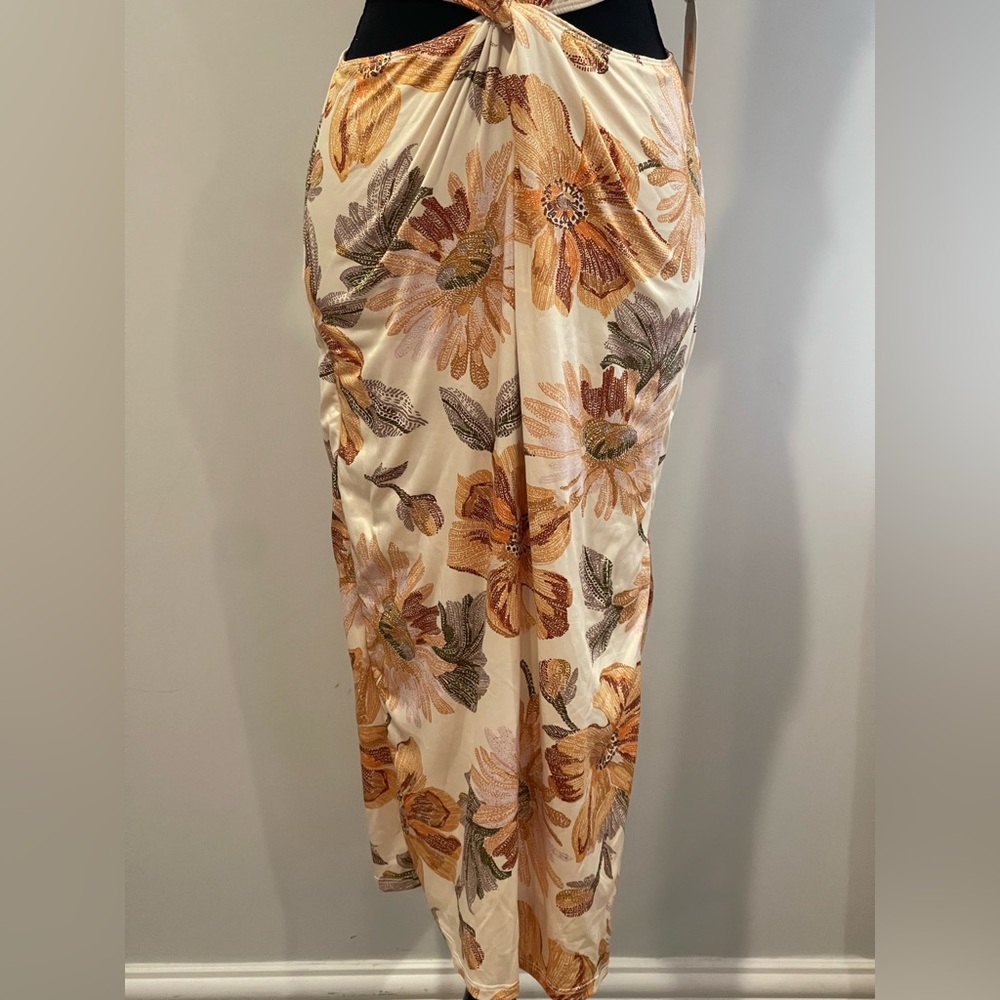 New Chrysanthemum‎ L Floral Cut-Out Maxi Dress w Stretch 810 - Picture 3 of 10